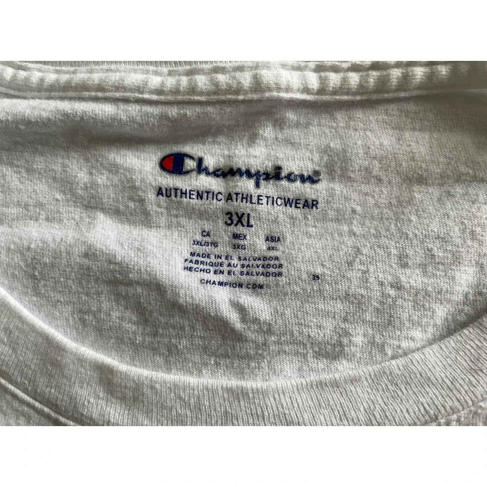 Champion Mens White Short Sleeve T-Shirt Embroidered Logo Crewneck‎ Tee 3XL - Picture 3 of 5